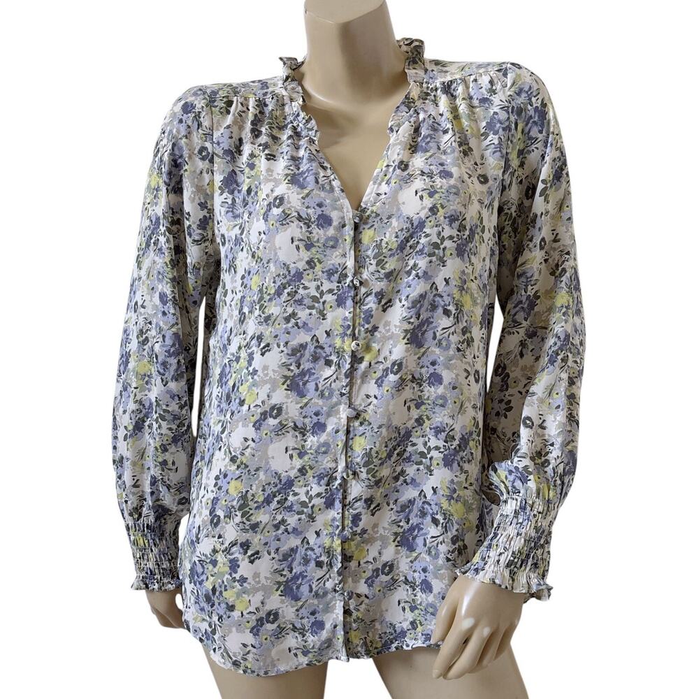 Maurices Floral Ruffle Button Front Long Sleeve Blouse Size Medium